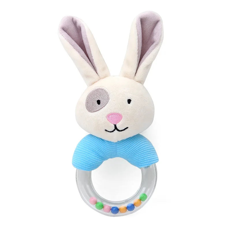 Blauer Hase | Weiche Tier-Handglocke mit Beißring für Kinder