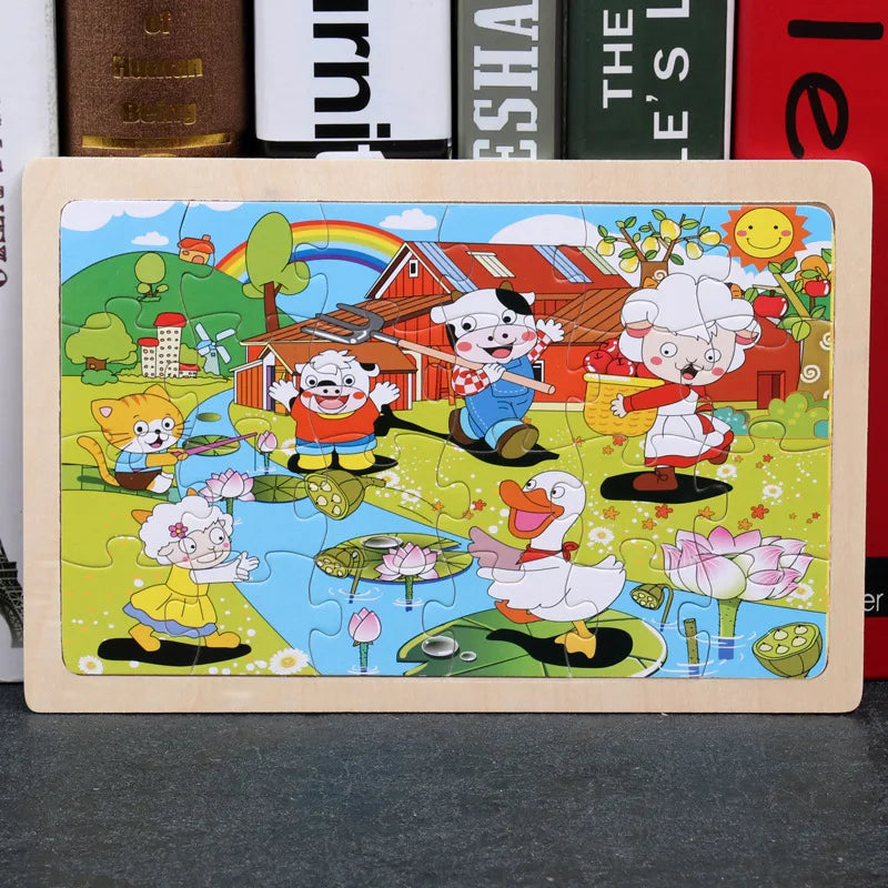 Draußen Spielzeit | Pädagogisches Holz Cartoon Tiere Puzzle für Kinder