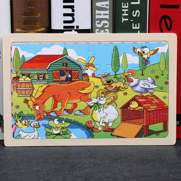 Pferd mit Freunden | Pädagogisches Holz Cartoon Tiere Puzzle für Kinder