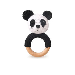 Panda | Baby Rasselspielzeug mit Holzring für Kinder