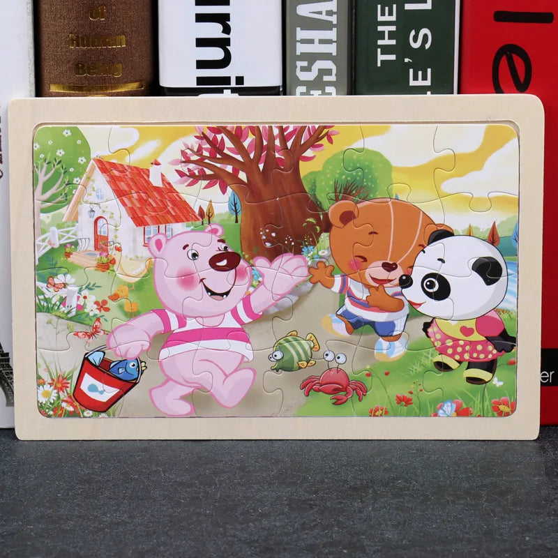 Bär & Panda | Pädagogisches Holz Cartoon Tiere Puzzle für Kinder