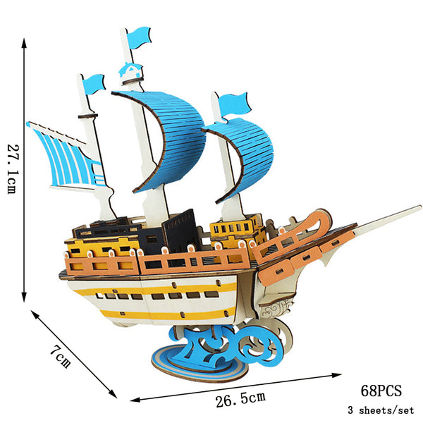 TimelessSails | 3 Bündel Segelschiff Holzpuzzle