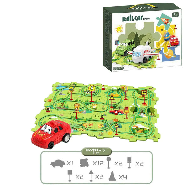 WhizKidWoods | Puzzle Rennfahrer Wald Set