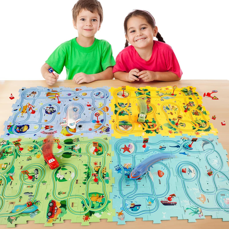 WhizKidWoods | Puzzle Rennfahrer Wald Set